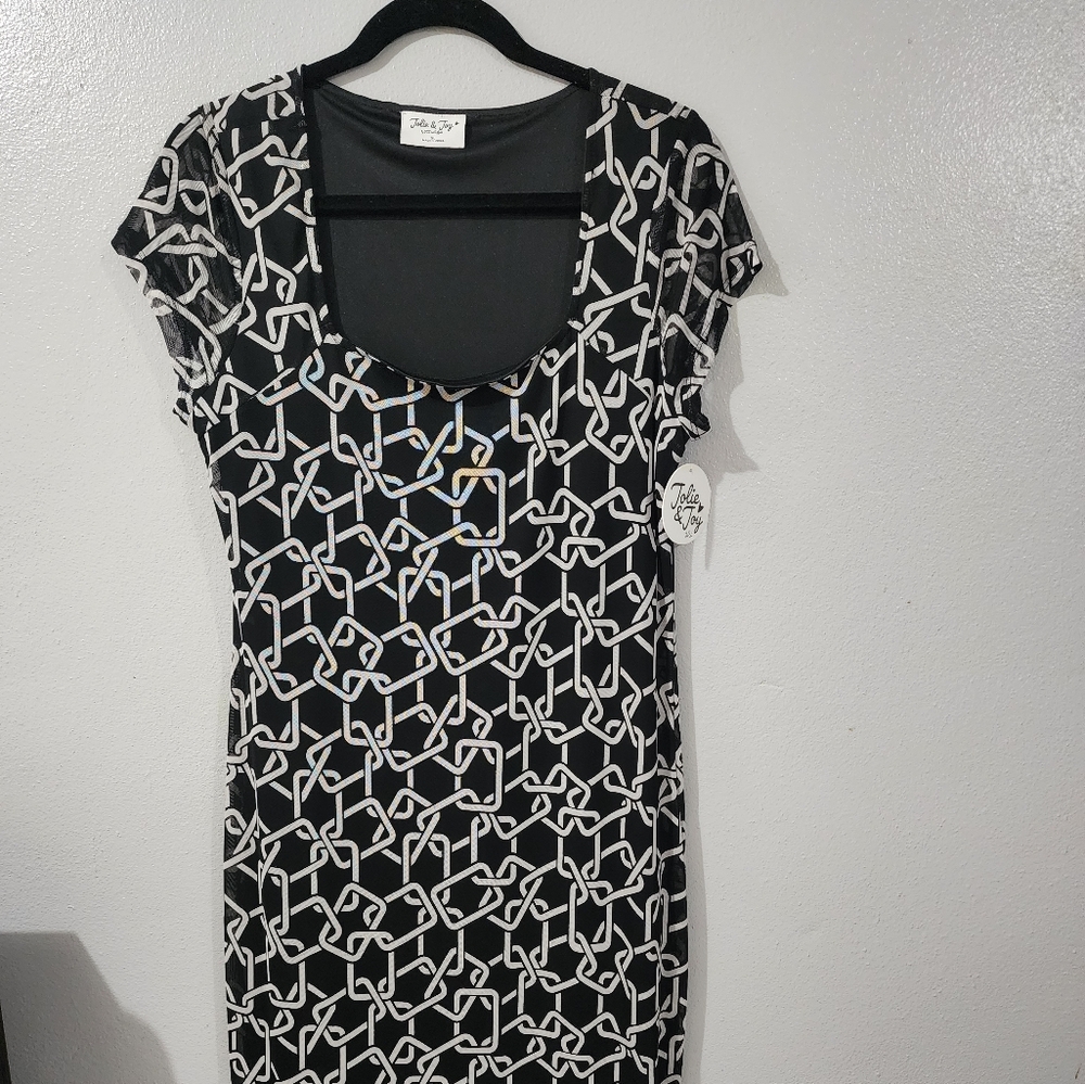 Jolie & Joy Black and White Chain Pattern Mesh Midi Dress Size XL